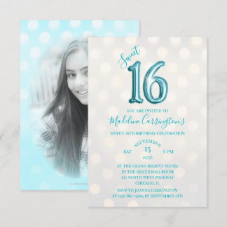 Aqua Sparkle Foil Sweet 16 Birthday Foto Einladung