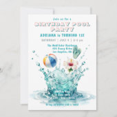 Aqua-Splash-Tween-Mädchen-Sommer-Poolparty-Geburts Einladung (Vorderseite)