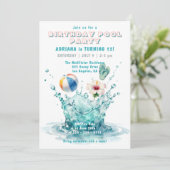 Aqua-Splash-Tween-Mädchen-Sommer-Poolparty-Geburts Einladung (Stehend Vorderseite)