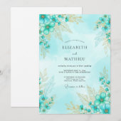 Aqua Splendid Aquarell-Hochzeit Einladung (Vorne/Hinten)