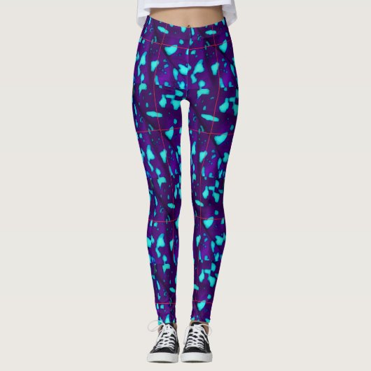 Aqua Splotches auf Deep Lila Leggings (Vorderseite)