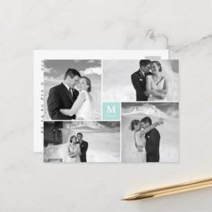 Aqua Square Monogram 4 Foto Wedding Danke Postkarte