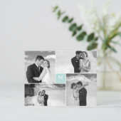Aqua Square Monogram 4 Foto Wedding Danke Postkarte (Stehend Vorderseite)