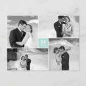 Aqua Square Monogram 4 Foto Wedding Danke Postkarte (Vorderseite)