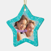 Aqua Star Swirl Weihnachts-Foto Ornament (Links)
