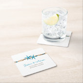 Aqua Starfish and Rope Wedding Rechteckiger Pappuntersetzer (Vor Ort)