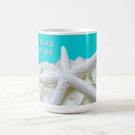 Aqua Starfish Floral Beach House Persönliche Berat Kaffeetasse (Mittel)
