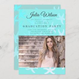 Aqua Starfish Foto Graduation Party - Einladung