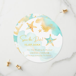 Aqua Starfish Nautical Beach Hochzeit Save the Dat Date