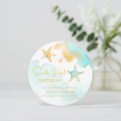 Aqua Starfish Nautical Beach Hochzeit Save the Dat Save The Date (Stehend Vorderseite)