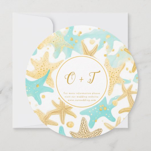 Aqua Starfish Nautical Beach Hochzeit Save the Dat Save The Date (Rückseite)