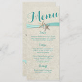 Aqua Starfish und Ribbon Beach Wedding Menu Menükarte (Vorne/Hinten)