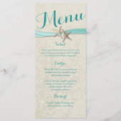 Aqua Starfish und Ribbon Beach Wedding Menu Menükarte (Vorderseite)