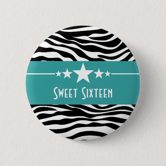 Aqua Stars Zebra Print Sweet 16 Button (Vorderseite)