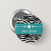 Aqua Stars Zebra Print Sweet 16 Button (Vorne & Hinten)