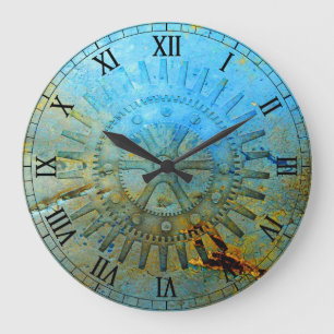 Aqua Steampunk Gears Wall Clock Große Wanduhr