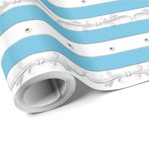 Aqua-Streifen mit silbernem verziertem Ordnung Geschenkpapier