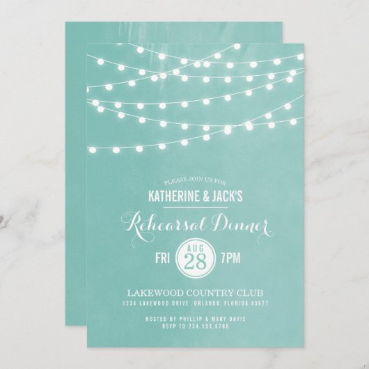 Aqua String Lights Probe Dinner Einladung (Vorne/Hinten)
