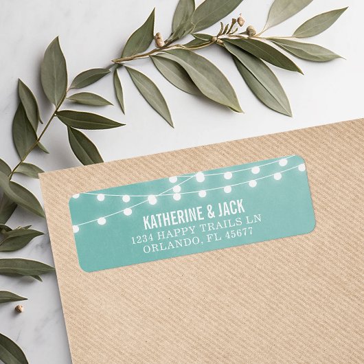 Aqua String Lights Wedding Address Labels