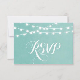 Aqua String Lights Wedding RSVP Card Karte