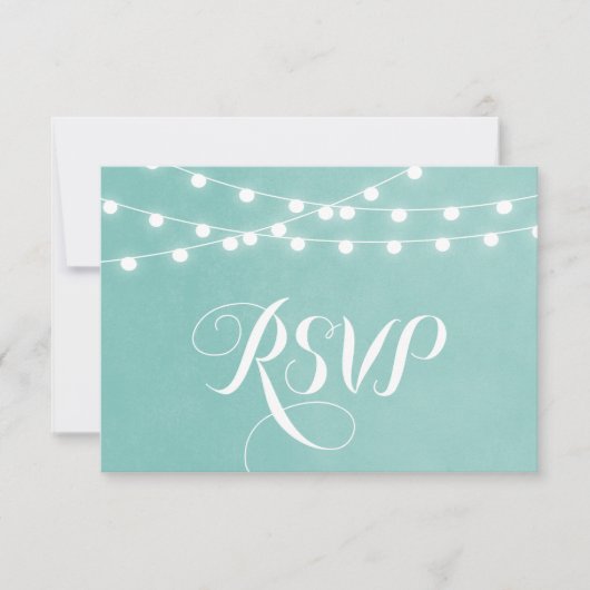Aqua String Lights Wedding RSVP Card Karte (Vorderseite)