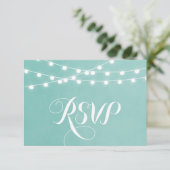 Aqua String Lights Wedding RSVP Card Karte (Stehend Vorderseite)