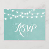 Aqua String Lights Wedding RSVP Postcard Einladungspostkarte (Vorderseite)