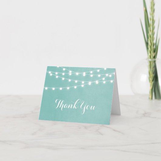 Aqua String Lights Wedding Thank You Card Dankeskarte (Vorderseite)