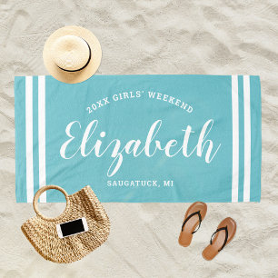 Aqua Stripe Mädchen-Wochenende-Monogramm Strandtuch
