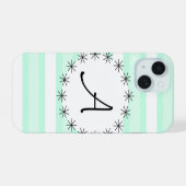 Aqua Stripe "Monogram" iPhone Gehäuse 15 Hülle (Rückseite (Horizontal))