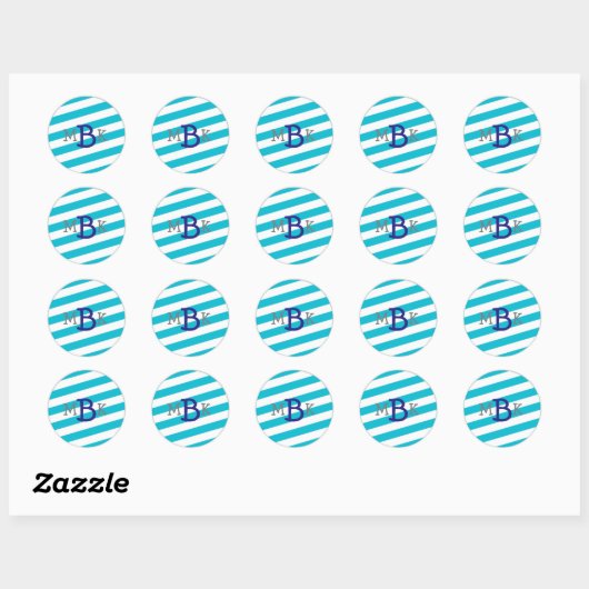Aqua Striped Monogram Stickers (Blatt)