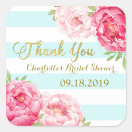 Aqua Stripes Gold Rosa Brautparty Quadratischer Aufkleber