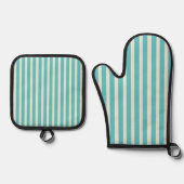 Aqua Stripes Ofenhandschuh & Topflappen-Set (Vorderseite)