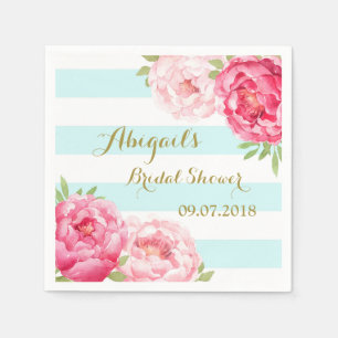 Aqua Stripes Pink Wasserfarbe Brautparty Napkins Serviette