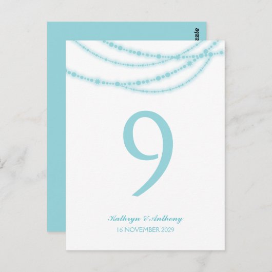Aqua Stylish Sparkling Lights Wedding Tischnummer (Vorne/Hinten)