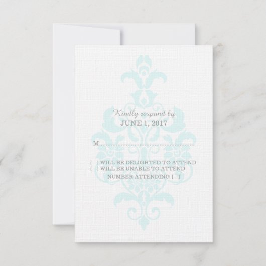 Aqua Subtile Damask Response Card RSVP Karte (Vorderseite)
