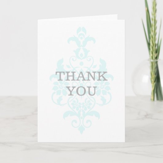 Aqua Subtle Damask Dankeskarte (Vorderseite)