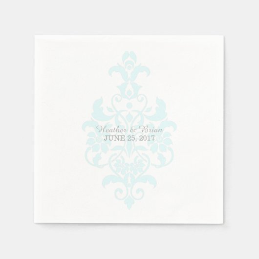 Aqua Subtle Damask Paper Napkins Serviette (Vorderseite)