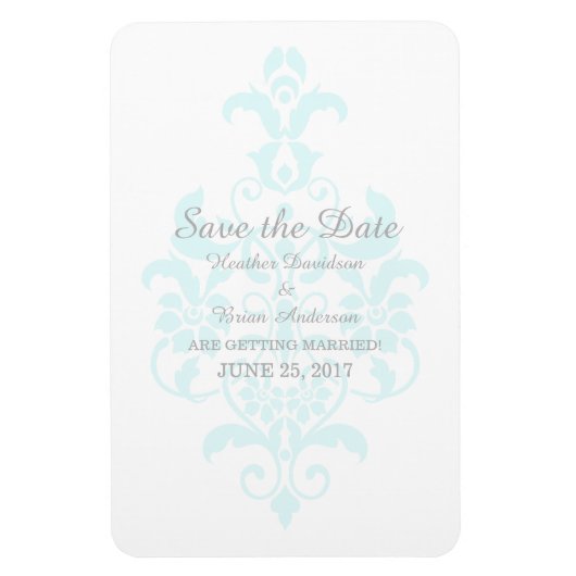 Aqua Subtle Damask Save the Date Flexi Magnet (Vertikal)