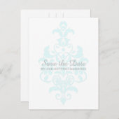 Aqua Subtle Damask Save the Date Postkarte (Vorne/Hinten)