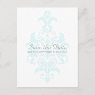 Aqua Subtle Damask Save the Date Postkarte