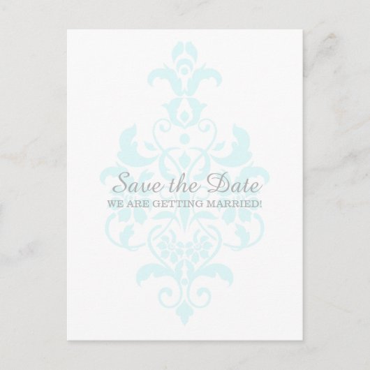 Aqua Subtle Damask Save the Date Postkarte (Vorderseite)
