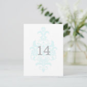 Aqua Subtle Damask Tischnummer Postkarte (Stehend Vorderseite)