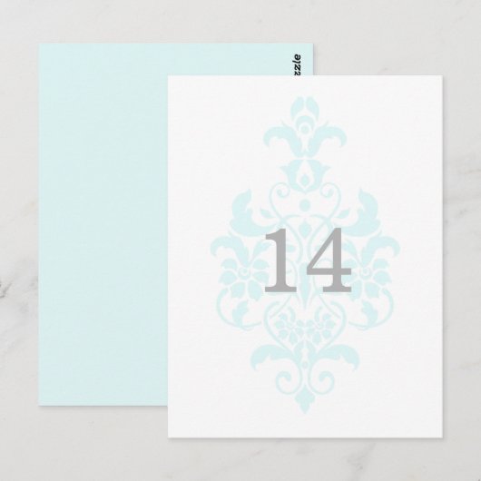 Aqua Subtle Damask Tischnummer Postkarte (Vorne/Hinten)