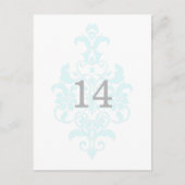 Aqua Subtle Damask Tischnummer Postkarte (Vorderseite)
