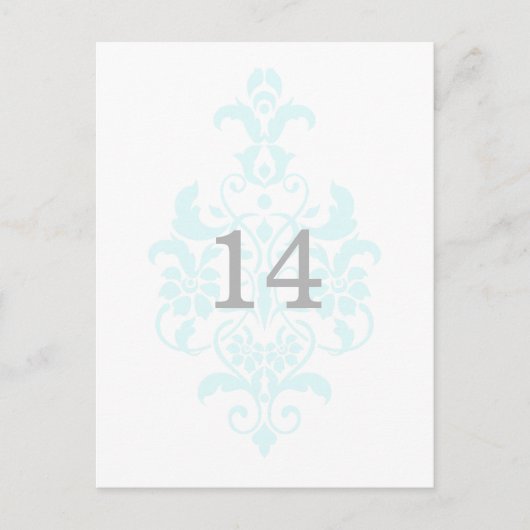 Aqua Subtle Damask Tischnummer Postkarte (Vorderseite)