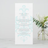 Aqua Subtle Damask Wedding Menu Menükarte (Stehend Vorderseite)