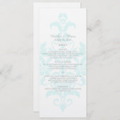 Aqua Subtle Damask Wedding Menu Menükarte (Vorne/Hinten)