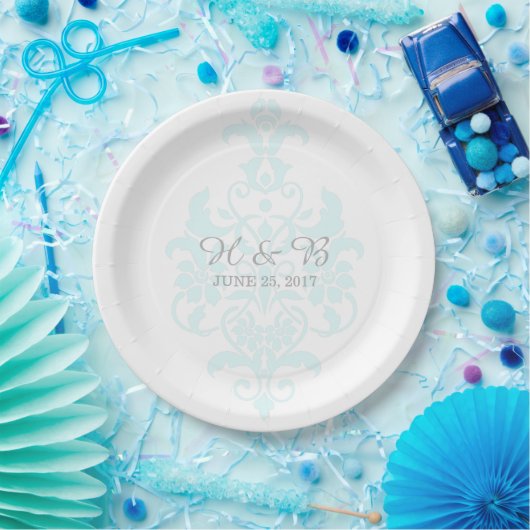 Aqua Subtle Damask Wedding Paper Teller (Party)