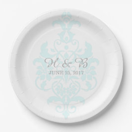 Aqua Subtle Damask Wedding Paper Teller